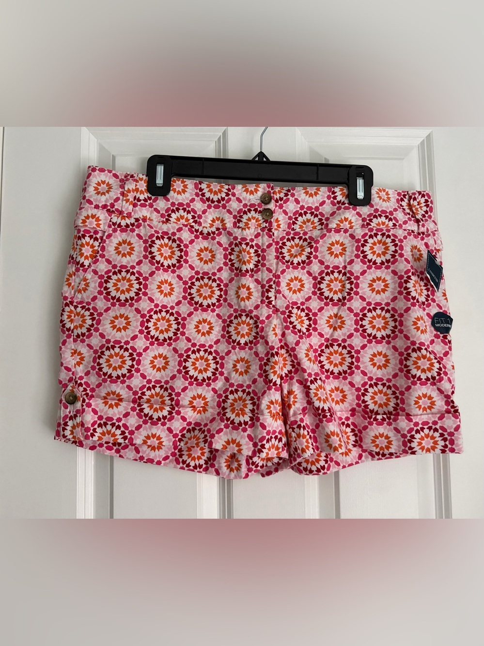 Land’s End Women's Geometric Shorts Cuffed Cotton Pink Fit 1 Modern Size 14 NWT
